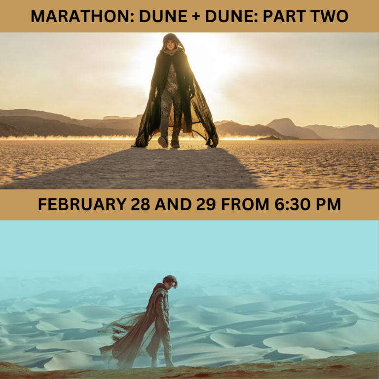 THE MARATHON INCLUDES DUNE + DUNE: PART TWO. EVERY MARATHON TICKET PURCHASES A FREE DRINK FROM THE PEPSI RANGE. THE PRICE OF THE TICKET IS 24 LEVA.